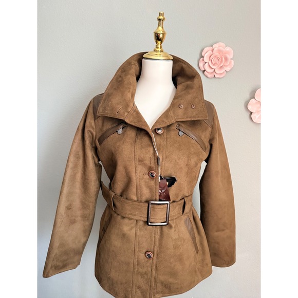 REPORTAGE REA Women's Brown Faux Suede Belted Jacket Size M new with tags - Picture 6 of 12